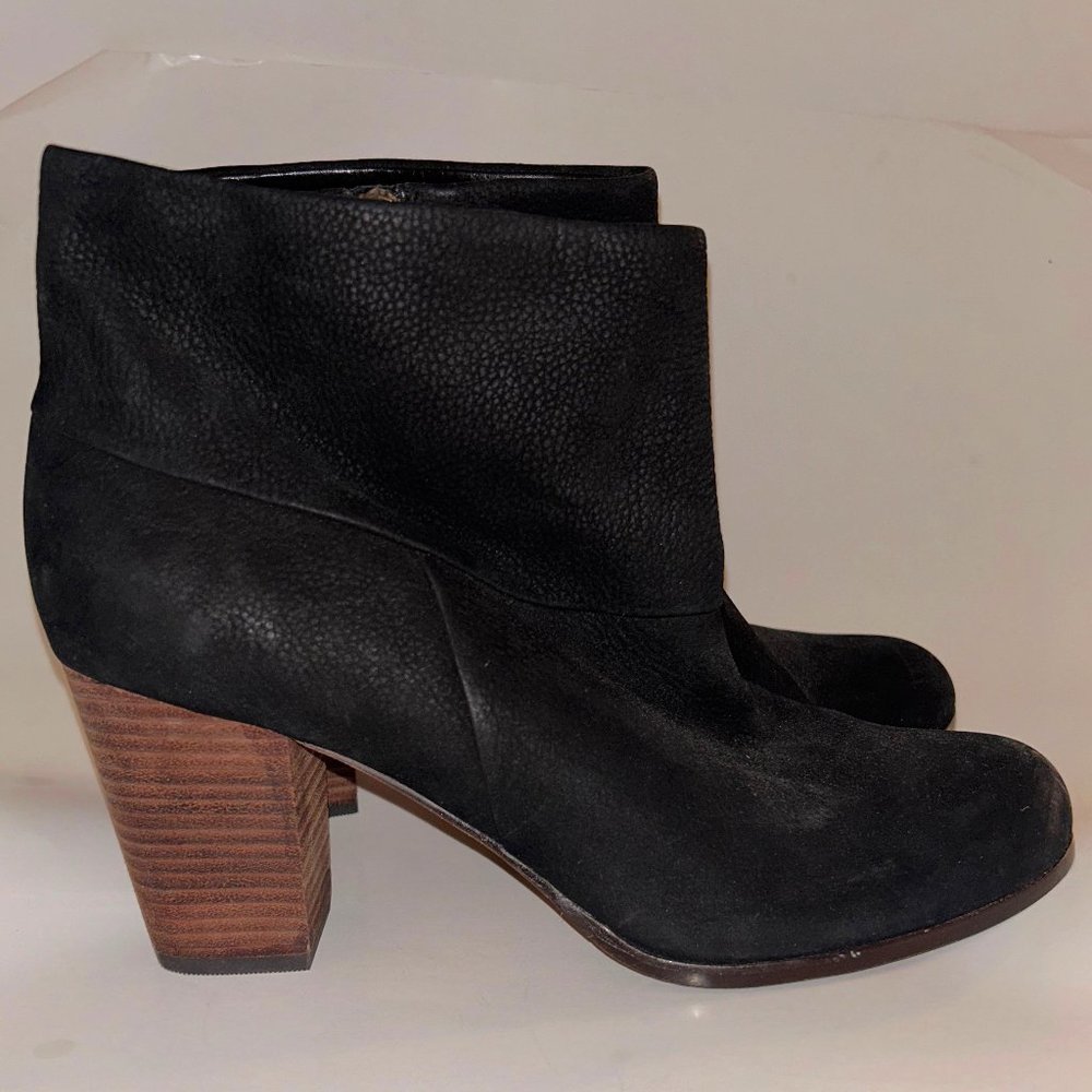 Cole Haan Black Cassidy Suede Leather Boots Size 11 Stacked Wooden Heel Nike Air